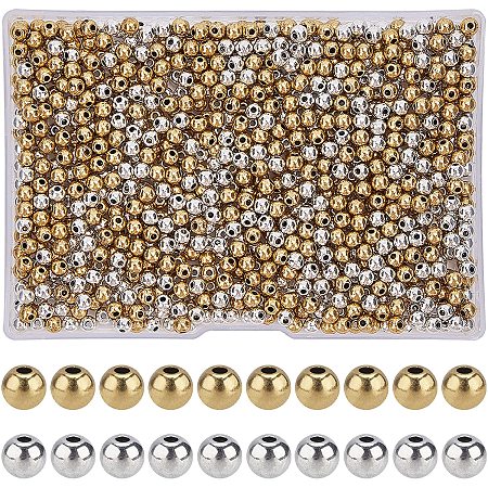 SUPERFINDINGS Tibetan Style Alloy Beads Spacer, Cadmium Free & Nickel Free & Lead Free, Round, Antique Silver & Antique Golden, 4x3.5mm, Hole: 1.5mm; 2 colors, 500pcs/color, 1000pcs/box