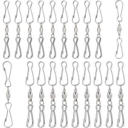 GORGECRAFT 20Pcs 2 Sizes Swivels Wind Spinner Hooks Smooth Spinning Dual Clip Stainless Steel Swivel Windsock Clip for Hanging Kites Flags Bird Feeders Flower Pots Garden Decor Accessories