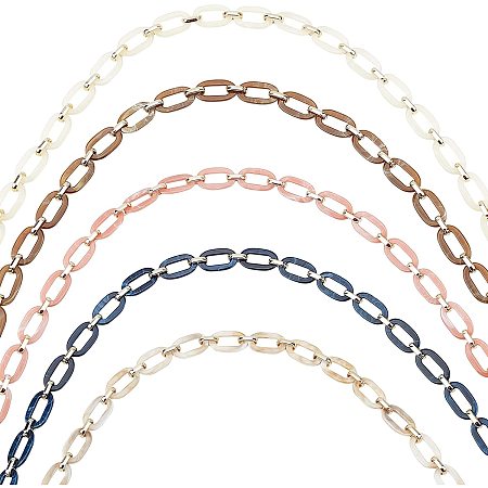 PandaHall Elite 5 Colors Acrylic Link Chain Bag Strap DIY Unwelded Oval Cable Chain Links Connector for Jewelry Making Purse Bag Eyeglass Keychain Lanyard Strap, 1m/Strand, 19x12x4.5mm