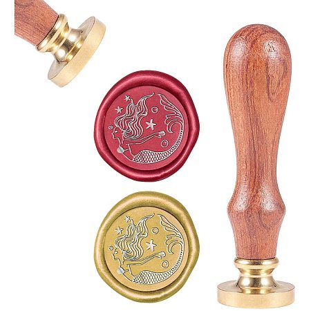 CRASPIRE Wax Seal Stamp, Sealing Wax Stamps Mermaid Retro Wood Stamp Wax Seal 25mm Removable Brass Seal Wood Handle for Envelopes Invitations Wedding Embellishment Bottle Decoration Gift Packing