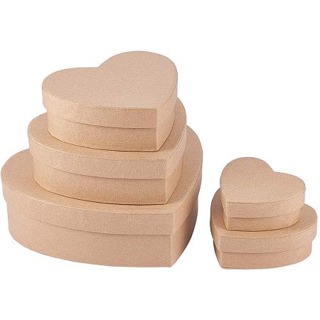 BENECREAT 5 Assorted Papier Mache Heart Boxes Nesting and Stacking Craft Paper Candy Chocolate Biscuits Heart Shape Gift Box for Thanksgiving, Valentine's Day, Wedding