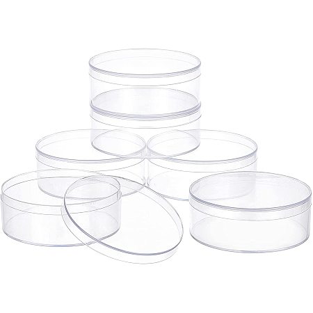 SUPERFINDINGS 6 Pack Clear Column Plastic Beads Storage Containers Boxes with Lids Flat Round Plastic Organizer Storage Cases for Make Up, Gems, Beads, Jewelry, Small Items, 110ml