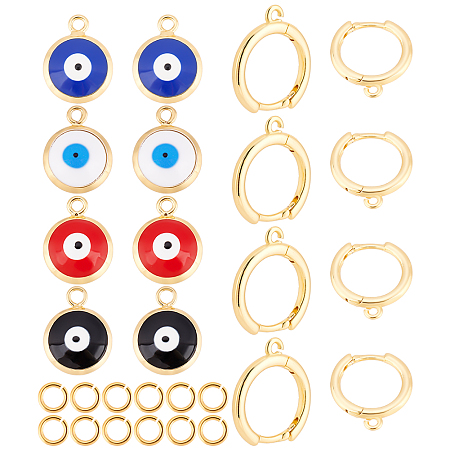 Arricraft 18 Pcs Evil Eye Earring Making Kit, Brass Enamel Evil Eye Charms with Brass Huggie Earring Hoop and Brass Open Jump Rings for DIY Dangle Earring Making