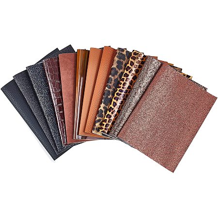 CHGCRAFT 12Pcs Imitation Leather Fabric Cotton Back for Hand Crafts PU Leather Upholstery Fabric Glitter Leather Sheets for Making DIY Craft