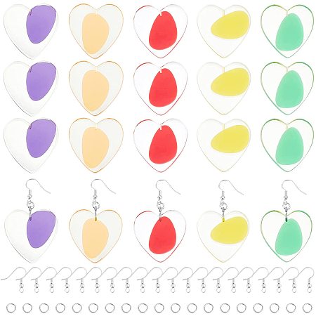 NBEADS 10 Pairs Dangle Earring Making Kits, 5 Colors Transparent Heart Resin Pendants Making Kits with Earring Hooks and Jump Rings for DIY Keychain Jewelry Making