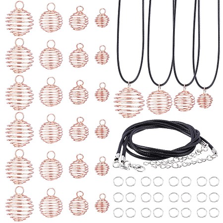 PandaHall Elite DIY Spring Ball Charm Bracelet Making Kits, Including 24Pcs 4 Style Iron Pendants, 24Pcs Imitation Leather Cord, 50Pcs Iron Jump Rings, Rose Gold, Pendants: 6pcs/style
