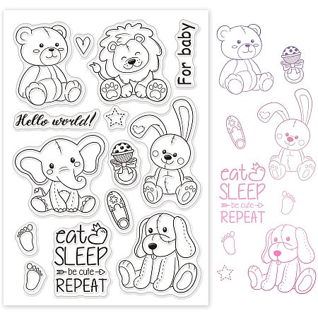 GLOBLELAND Animals Silicone Clear Stamps Doll Bear Lion Elephant Rabbit Dog Transparent Stamps for Christmas Birthday Valentine's Day Cards Making DIY Scrapbooking Photo Album Decoration Paper Craft