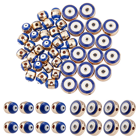 NBEADS 60 Pcs Enamel Evil Eye Beads, Flat Round Blue Eye Beads Column Evil Eye Spacer Beads for Jewelry Making DIY Necklace Bracelet Earring Crafts