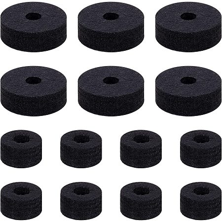 BENECREAT 20Pcs 2 Style Black Wool Cymbal Felt, 25mm 40mm Flat Round Cymbal Replacement Accessories for Drum, 10mm Hole