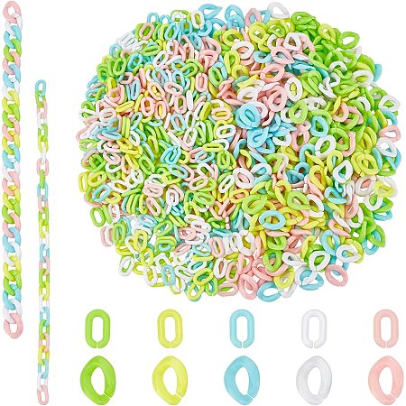 CHGCRAFT 1000Pcs 10 Styles Opaque Acrylic Linking Rings Oval Twist Oval Quick Link Connectors for Earring Necklace Jewelry Eyeglass Chain DIY Craft Making