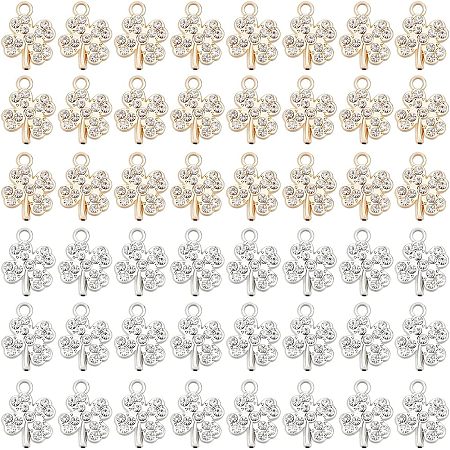 DICOSMETIC 60Pcs 2 Colors Four Leaf Clover Charm Good Luck Charm Shamrock Lucky Charm Crystal Gems Pendant Alloy Pendants Charm Saint Patrick Theme Charm for DIY Jewelry Making, Hole: 1.8mm