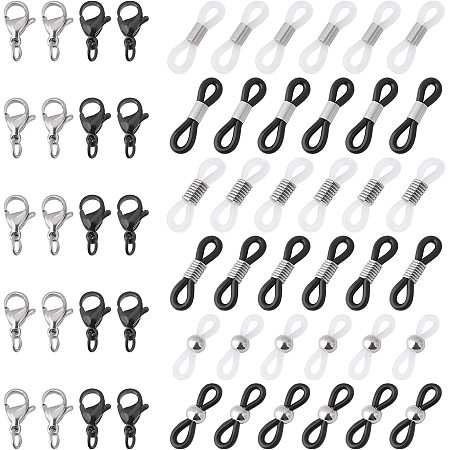 AHANDMAKER 60Pcs 6 Style Eyeglass Chain Ends, Silicone Eyeglass Holders, Adjustable Eyeglasses Chain Connector for Eyeglass Strap Holder Necklace Chain Strap