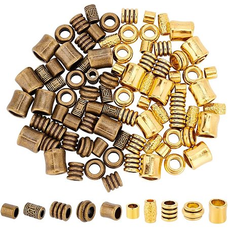 NBEADS 100 Pcs 10 Styles African Hair Beads, Beard Beads Large Hole Hair Beads Tibetan Style Alloy Beads Antique Spacer Beads for DIY Hair Braiding Jewelry Making, Golden/Bronze, Hole: 3.5~8.5mm