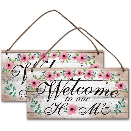 NBEADS 2 Sets Wooden Welcome Sign Hanging Wood Farmhouse Porch Decorations Rustic Wall Door Hanging Sign Welcome Wall Hanging Sign Plaque for Front Door Porch Bar Pub Farewell Party, 11.81×5.91