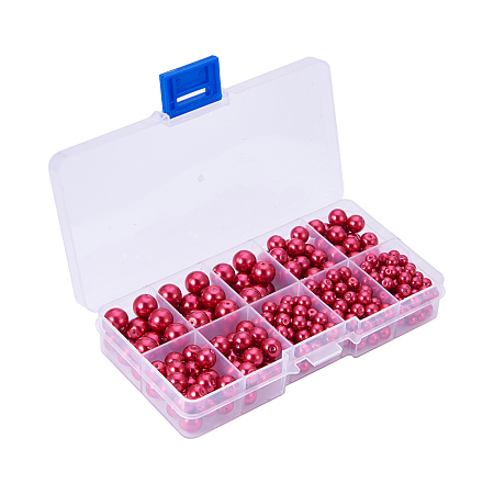 PandaHall Elite Crimson Round Glass Pearl Beads 4mm 6mm 8mm 10mm Various Size Loose Beads, about 340pcs/box