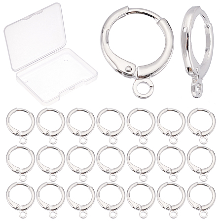 CREATCABIN 25Pairs Brass Huggie Hoop Earring Findings, with Horizontal Loops, Long-Lasting Plated, Real Platinum Plated, 12 Gauge, 14.7x11.7x2mm, Hole: 1.8mm