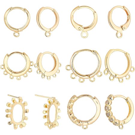 PandaHall Elite 18K Gold Plated Huggie Hoop Earrings, 12pcs Brass Stud Earring Findings Small Gold Hoop Jewelry Earrings Hooks with Loop for Women DIY Earring Crafts Making, Hole 1~2mm