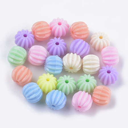 Honeyhandy Opaque Acrylic Corrugated Beads, Round, Mixed Color, 11x9mm, Hole: 2mm, about 905pcs/500g