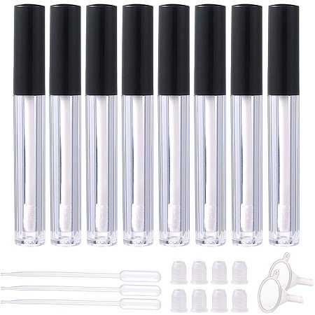 BENECREAT 3ML Mini Empty Lip Gloss Tubes with Rubber Inserts and Wands, Plastic Funnels and Droppers, 12Packs