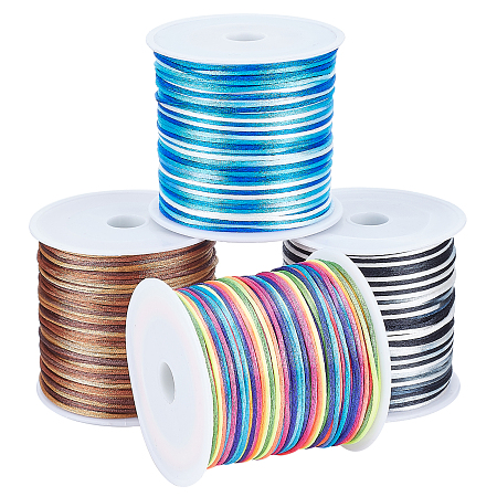 PandaHall Elite 4 Rolls 4 Colors Gradient Color Polyester Chinese Knotting Cord, DIY Material for Jewelry Making, with Spool, Round, Mixed Color, 1.5mm, about 49.21 Yards(45m)/roll, 1 roll/color