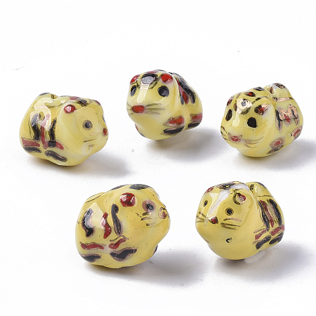 ARRICRAFT Handmade Porcelain Beads, Ornamental with Gold, Mouse, Gold, 13.5x17~18x12mm, Hole: 1.6mm