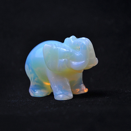 Honeyhandy Opalite Sculpture Display Decorations, Lucky Elephant Feng Shui Ornament, for Home Office Desk, 50x25x36mm