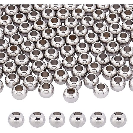 DICOSMETIC 100pcs 8mm Stainless Steel European Beads Spacer Beads Round Large Hole Beads Metal Rondelle Beads Loose Beads 4mm Hole for Jewelry Making DIY Findings