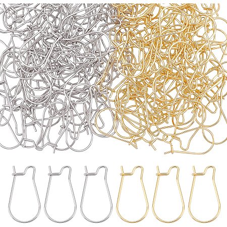 DICOSMETIC 200pcs 20mm Golden and Stainless Steel Color Earring Hooks Kidney Ear Wire Hypoallergenic Hoop Earrings for Jewelry Making,Pin:0.7mm