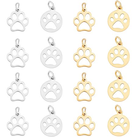 UNICRAFTALE 16pcs 2 Shapes Dog Paw Prints Charms Golden & Stainless Steel Color Hypoallergenic Charm Stainless Steel Pendants Smooth Flat Pendant for Jewelry Findings Making 4mm Hole