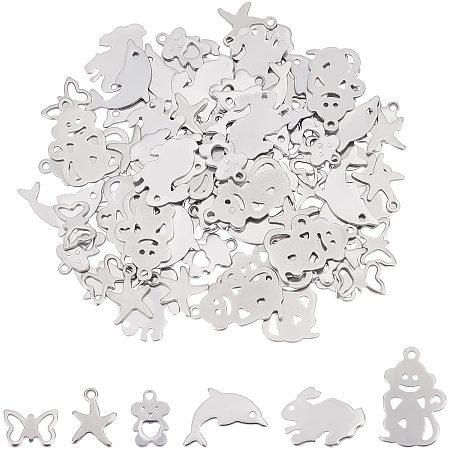UNICRAFTALE About 84Pcs Monkey & Rabbit & Bear with Heart & Dolphin & Starfish & Butterfly 6 Mixed Animal Shapes Pendants 304 Stainless Steel Charms Hypoallergenic Laser Cut Pendants for DIY Jewelry