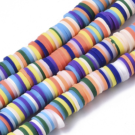 Honeyhandy Handmade Polymer Clay Beads Strands, for DIY Jewelry Crafts Supplies, Heishi Beads, Disc/Flat Round, Mixed Color, 6x0.5~1mm, Hole: 1.8mm, about 320~447pcs/strand, 15.75 inch~16.14 inch(40~41cm)