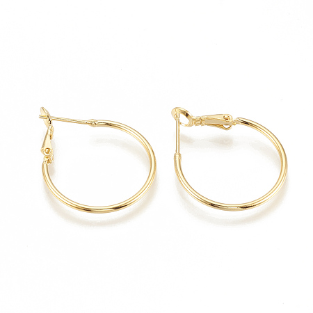 Honeyhandy Brass Hoop Earrings, Nickel Free, Real 18K Gold Plated, 30x24.5x1.5mm, Pin: 0.7mm