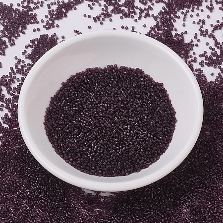 MIYUKI Delica Beads, Cylinder, Japanese Seed Beads, 11/0, (DB0784) Dyed Semi-Frosted Transparent Dark Smoky Amethyst, 1.3x1.6mm, Hole: 0.8mm; about 2000pcs/10g