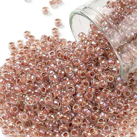 TOHO Round Seed Beads, Japanese Seed Beads, (784) Inside Color AB Crystal/Sandstone Lined, 8/0, 3mm, Hole: 1mm, about 220pcs/10g