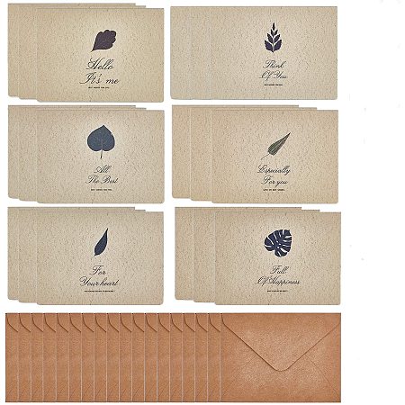 CRASPIRE Leaf Pattern Kraft Envelopes and Greeting Cards Set, Blank Inside, Handwritten Style for Baby Showers & Wedding, BurlyWood, 12.1x9x0.06cm; 17x11.5x0.03cm, 8 Styles, 3sets/style, 24sets/bag