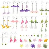 SUNNYCLUE 1 Box Make 12 Pairs Flower Leaf Dangles Earring Making Starter Kit Include Acrylic Plant Beads Round Glass Bead & Earring Hooks Jump Rings for Adults DIY Earring Jewellery Making