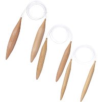 NBEADS 3 Pcs Bamboo Wooden Circular Knitting Needles, Double Pointed Round Bamboo Needle with Cable, Natural Wood Jumbo Needle for Chunky Yarn Giant Circular Knitting Needles- US Size 19, 35, 50