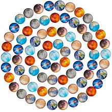 SUNNYCLUE Glass Cabochons, Half Round/Dome, Planet Print Pattern, Mixed Color, 10x4mm; 10colors, 10pcs/color, 100pcs/box