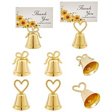 CHGCRAFT 8Pcs 2 Sizes Gold Kissing Bells Place Card Photo Holder Gold Bell Heart Bowknot Place Card Holder Alloy for Wedding Table Numbers Decoration, Length 40mm