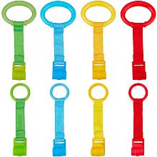 SUPERFINDINGS 8Pcs 8 Style Plastic Play Bed Pull Ring Bed Stand Up Rings Safety Stand Up Rings for Toddler Crib Hooks