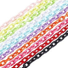 PandaHall Elite 10pcs Acrylic Chain Links 10 Colors C-Clips Hooks Chain Links 39.4" Detachable Oval Linking Chain Rings for Summer Purse Strap Jewelry Making Phone Strap Trouser Chain, 115pcs/Chain