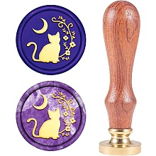 Honeyhandy DIY Scrapbook, Brass Wax Seal Stamp and Wood Handle Sets, Cat & Moon, Golden, 8.9x2.5cm, Stamps: 25x14.5mm