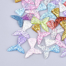 Honeyhandy Resin Cabochons, with Sequins, Mermaid Tail, Mixed Color, 29.5~30.5x25~26x4.5~5mm