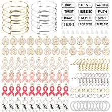 CHGCRAFT 98Pcs Breast Cancer Awareness Ribbon Pendant Set Hope Ribbon Charm Pendant Pink Silver Ribbon Charm Round Letter Charm for Jewelry Making