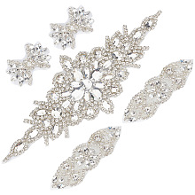 CRASPIRE Crystal Rhinestone Applique 5pcs Silver Wedding Applique Iron on Rhinestone Sash Applique Rhinestone Hair Applique Hot Fix or Sew On Belt Sash for Bridal Wedding Dress Clothes Shoes