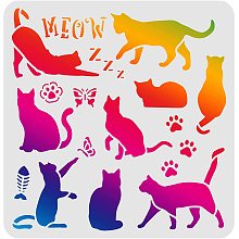 FINGERINSPIRE Cat Drawing Painting Stencils Templates (11.8x11.8 inch) Butterfly, Cat's paw,Butterfly, Fish Plastic Square Reusable Stencils for Painting on Wood, Floor, Wall and Fabric