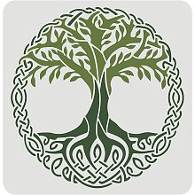 FINGERINSPIRE Tree of Life Stencil Template 11.8x11.8 inch, Reusable Plastic Drawing Painting Stencils, Large Square Tree Sign Drawing Stencils for Painting on Wood, Wall, Furniture, Fabric and Tile