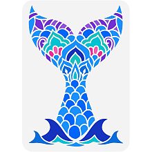 FINGERINSPIREE Mermaid Tail Painting Stencil 11.7x8.3 inch Hollow Out Marine Fish Tail Stencil Reusable Plastic Mandela Floral Pattern Tail Stencil Ocean Theme Stencil for Wall Canvas Tiles Home Decor