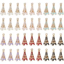 NBEADS 36 Pcs 6 Colors Eiffel Tower Enamel Pendants, Alloy Enamel Pendants Eiffel Tower Hanging Chrams Keychain Pendants for Bracelets Necklace DIY Jewelry Making