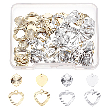 SUPERFINDINGS 80Pcs 2 Style Brass Heart Charms Love Shape Copper Pendant 10~13x8.5~12mm Filigree Heart Charms Connector 2 Colors for DIY Bracelet Necklace Earring Jewelry Making, Hole: 1.2~1.5mm